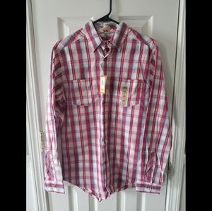 Men's small plaid long-sleeve button-up shirt